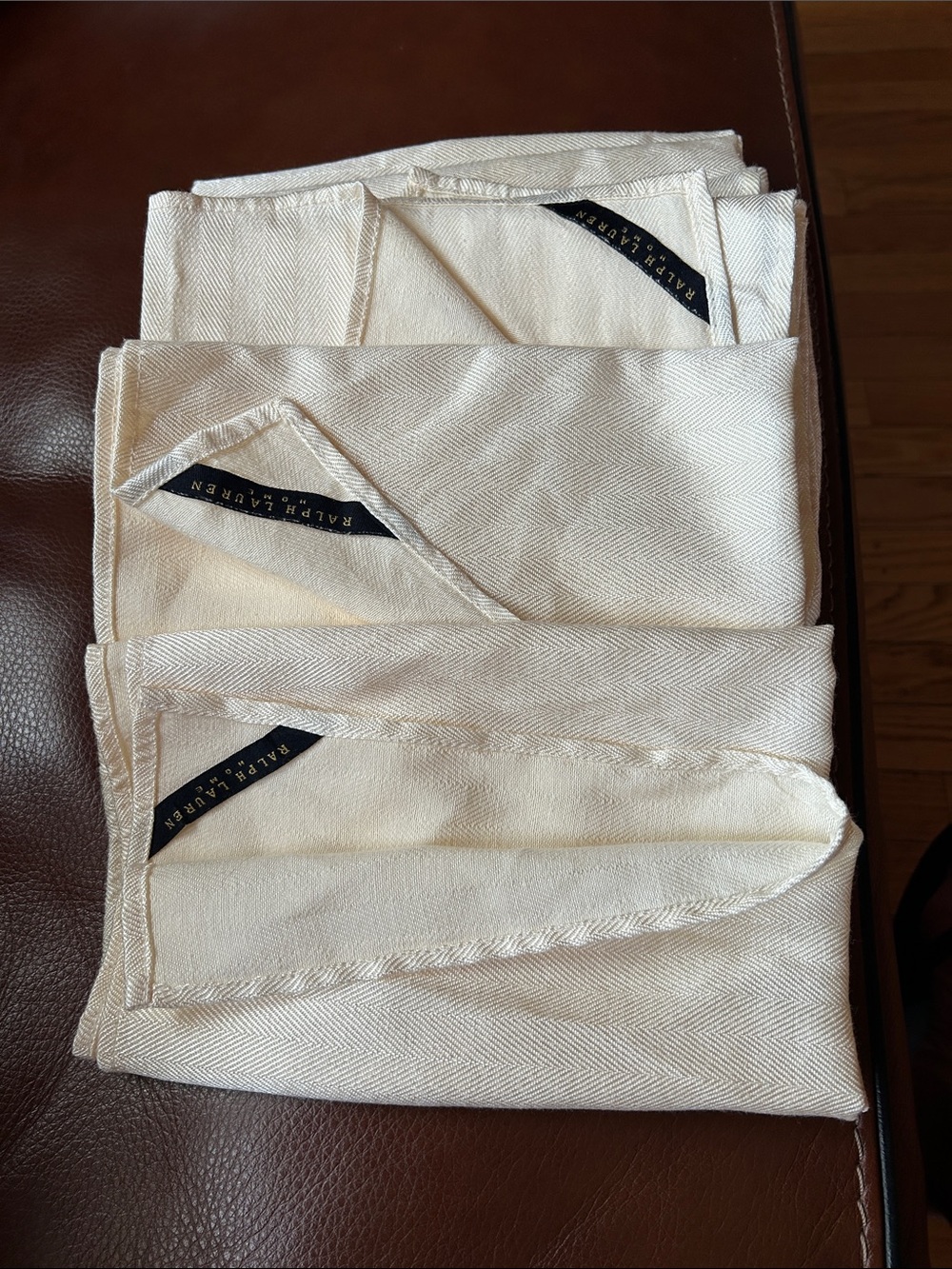 Ralph Lauren Cream Herringbone Cloth Napkins - Set of 8